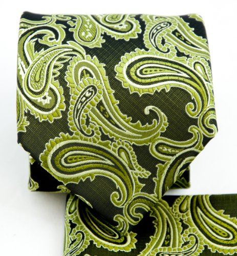 4250895204649 - GREEN PAISLEY NECKTIE AND POCKET SQUARE SET