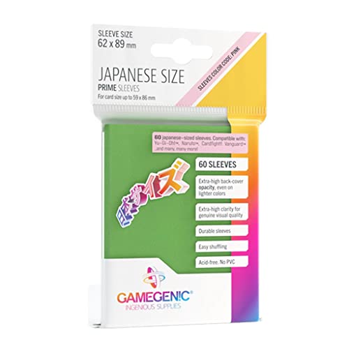 4251715411582 - GAMEGENIC PRIME JAPANESE SIZE CARD SLEEVES – GREEN 60CT – SMOOTH & TOUGH – FOR CARDS MEASURING UP TO 59MM X 86MM - COMPATIBLE WITH POKEMON, YUGIOH, AND MORE!