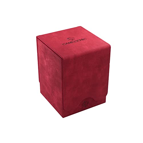 4251715412077 - SQUIRE 100+ XL CONVERTIBLE DECK BOX | CARD STORAGE BOX WITH REMOVABLE COVER CLIPS | HOLDS 100 DOUBLE-SLEEVED CARDS IN EXTRA THICK INNER CARD SLEEVES | RED COLOR | MADE BY GAMEGENIC