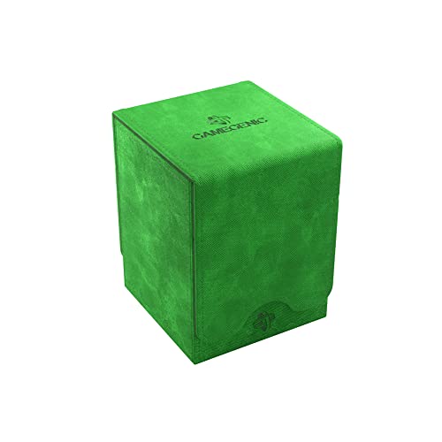 4251715412084 - SQUIRE 100+ XL CONVERTIBLE DECK BOX | CARD STORAGE BOX WITH REMOVABLE COVER CLIPS | HOLDS 100 DOUBLE-SLEEVED CARDS IN EXTRA THICK INNER CARD SLEEVES | GREEN COLOR | MADE BY GAMEGENIC