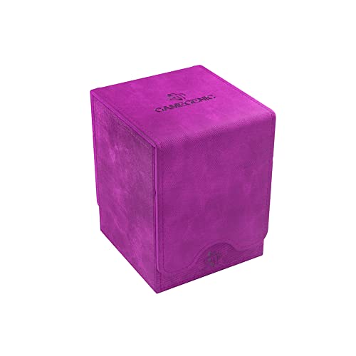 4251715412091 - SQUIRE 100+ XL CONVERTIBLE DECK BOX | CARD STORAGE BOX WITH REMOVABLE COVER CLIPS | HOLDS 100 DOUBLE-SLEEVED CARDS IN EXTRA THICK INNER CARD SLEEVES | PURPLE COLOR | MADE BY GAMEGENIC