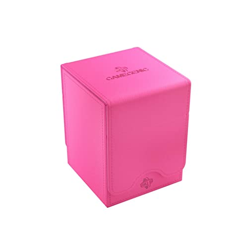 4251715412114 - SQUIRE 100+ XL CONVERTIBLE DECK BOX | CARD STORAGE BOX WITH REMOVABLE COVER CLIPS | HOLDS 100 DOUBLE-SLEEVED CARDS IN EXTRA THICK INNER CARD SLEEVES | PINK COLOR | MADE BY GAMEGENIC