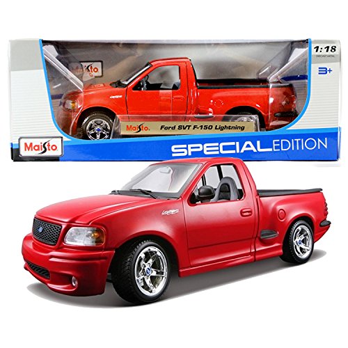 0042823378607 - MAISTO YEAR 2014 SPECIAL EDITION SERIES 1:18 SCALE DIE CAST CAR SET - RED COLOR PICK-UP TRUCK FORD SVT F-150 LIGHTNING (CAR DIMENSION: 9-1/2 X 4 X 3-1/2)
