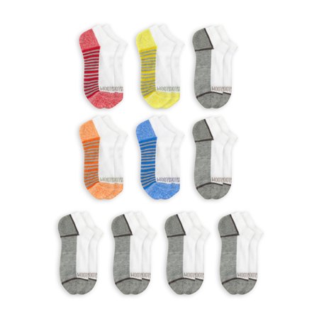 0042825712959 - FRUIT OF THE LOOM BOYS SOCKS, NO SHOW ZONE CUSHION 10 PACK SIZES S - L