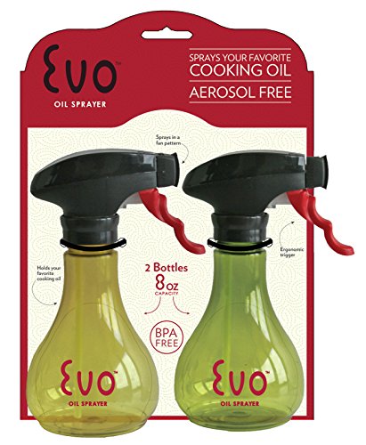 0042854681202 - EVO KITCHEN AND GRILL OLIVE OIL AND COOKING OIL TRIGGER SPRAYER BOTTLE, REFILLABLE, NON-AEROSOL, 8-OUNCE CAPACITY, SET OF 2