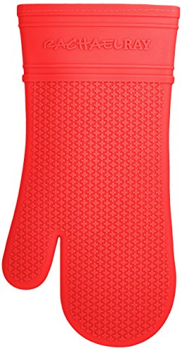 0042887956438 - RACHAEL RAY SILICONE KITCHEN OVEN MITT WITH QUILTED COTTON LINER, RED