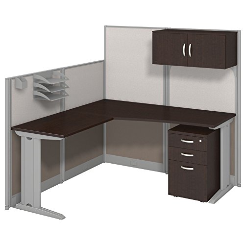 0042976365165 - BUSH BUSINESS FURNITURE OFFICE IN AN HOUR 65 X 65 L-WORKSTATION WITH STORAGE AND ACCESSORY KIT, MOCHA CHERRY