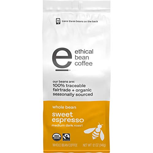 0043000088968 - ETHICAL BEAN FAIRTRADE ORGANIC COFFEE, SWEET ESPRESSO MEDIUM DARK ROAST, WHOLE BEAN ESPRESSO COFFEE (12 OZ BAG)