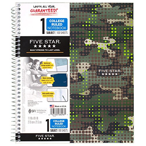 0043100080961 - FIVE STAR SPIRAL NOTEBOOK, 1 SUBJECT, COLLEGE RULED, 11 X 8-1/2, GRAPHICS, DESIGN SELECTED FOR YOU MAY VARY