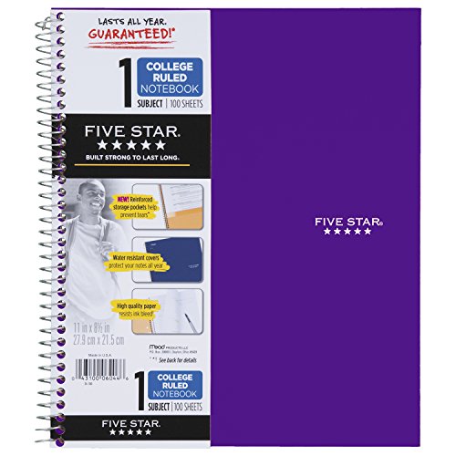 0043100387442 - FIVE STAR SPIRAL NOTEBOOK, 1 SUBJECT, COLLEGE RULED, 11 X 8-1/2, TREND, ROYAL PURPLE