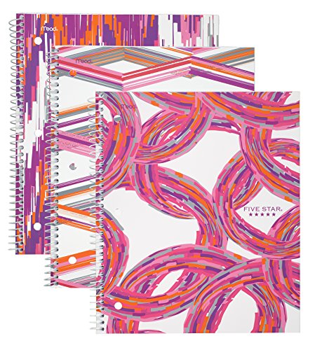 0043100387732 - FIVE STAR SPIRAL NOTEBOOKS, 1 SUBJECT, COLLEGE RULED, 11 X 8-1/2, STYLE, ASSORTED WARM DESIGNS, 3 PACK