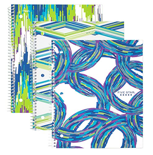 0043100387756 - FIVE STAR SPIRAL NOTEBOOKS, 1 SUBJECT, COLLEGE RULED, 11 X 8-1/2, STYLE, ASSORTED COOL DESIGNS, 3 PACK