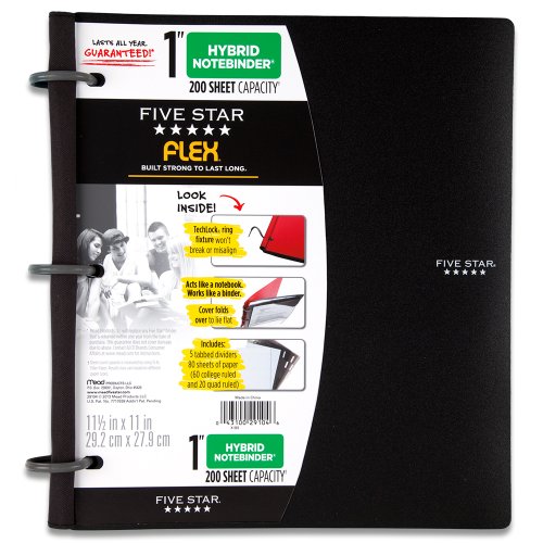 0043100720096 - FIVE STAR FLEX BLACK NOTEBINDER, 1-INCH CAPACITY, 11.5 X 11 INCHES, NOTEBOOK AND