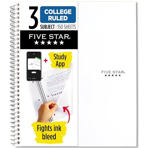 0043100724643 - FIVE STAR WIREBOUND NOTEBOOK, 3-SUBJECT, 150 COLLEGE-RULED SHEETS, 11 X 8.5 INCH