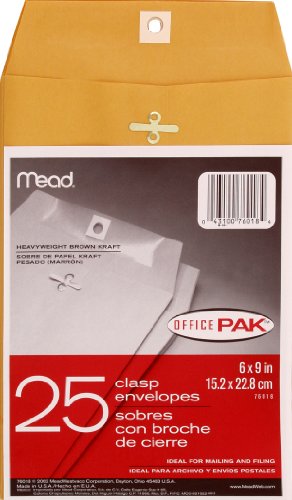 0043100760184 - MEAD 6X9 CLASP ENVELOPES, OFFICE PACK 25 COUNT