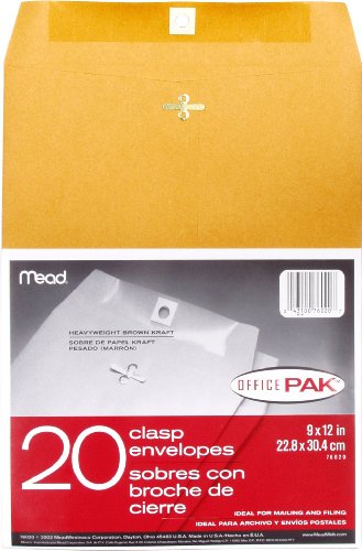 0043100760207 - MEAD 9X12 CLASP ENVELOPES, OFFICE PACK 20 COUNT