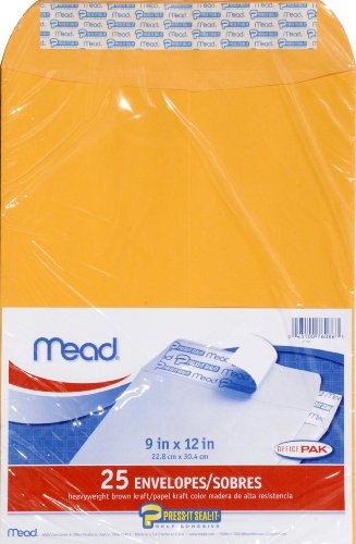 0043100760863 - MEAD ENVELOPES, PRESS-IT SEAL-IT, 9 X 12 INCHES, OFFICE PACK, 25 PER PACK