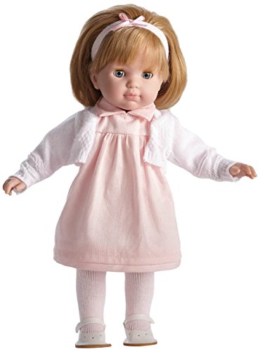 0043657300048 - JC TOYS BLONDE TODDLER DOLL, 14-INCH SOFT BODY DOLL DRESSED IN PRETTY PINK AND WHITE DRESS. OPEN AND CLOSE EYES. DESIGNED BY BERENGUER FOR CHILDREN 3+.