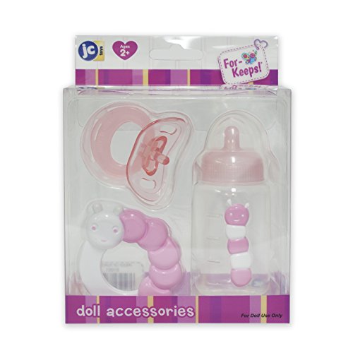 0043657810615 - JC TOYS JC TOYS 3-PIECE PINK ACCESSORY GIFT SET INCLUDES BOTTLE, PACIFIER, AND RATTLE FITS MOST DOLLS - AGES 2+ - DESIGNED BY BERENGUER BOUTIQUE BABY DOLL, PINK