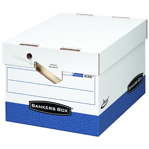 0043859541560 - BANKERS BOX PRESTO HEAVY-DUTY STORAGE BOXES WITH ERGONOMIC DESIGN, LETTER/LEGAL, WHITE/BLUE, 12 PACK