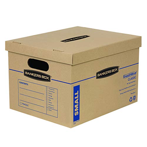 0043859747658 - BANKERS BOX 5 PACK SMALL CLASSIC MOVING BOXES, TAPE-FREE WITH REINFORCED HANDLES