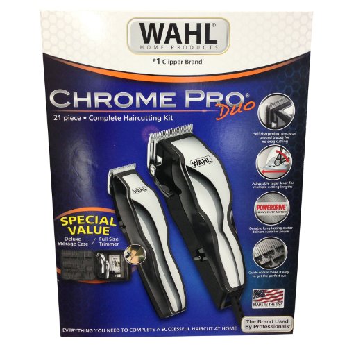 0043917794969 - WAHL CHROME PRO DUO -CLIPPER&TRIMMER FULL SIZE 21 PIECE SET & DELUXE FULL SIZE STORAGE CASE