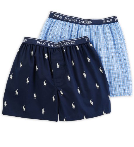 0043935686321 - POLO RALPH LAUREN KIDS/BOYS 2 PACK WOVEN BOXERS (X-SMALL, CANNES PLAID/CRUISE NAVY)