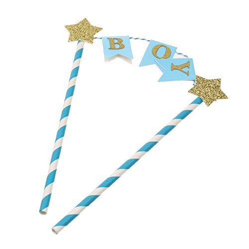 0043972746361 - GENERIC GLITTER BOY GIRL CROWN STAR CAKE TOPPER FOR BABY ANNOUNCEMENT BIRTHDAY PARTY - BLUE