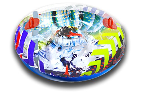 0044194418708 - AQUA LEISURE WINTER INFLATABLE ROUND SNOW TUBE TRANSPARENT SLED FOR 1 ( ONE ) SINGLE RIDER ON SLEDDING HILL, FAST YET SAFE, WITH 2 ( TWO ) BIG DURABLE GRIP HANDLES AND REPAIR KIT, 48