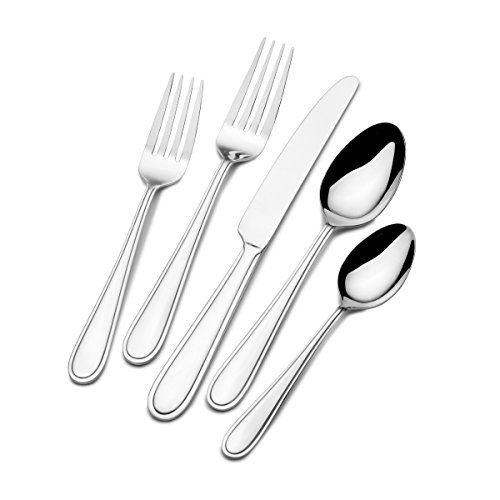 0044228033655 - GOURMET BASICS BY MIKASA 20 PIECE WESTFIELD FROST SET, STAINLESS STEEL