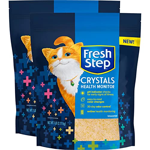 0044600602592 - FRESH STEP CRYSTALS HEALTH MONITORING CAT LITTER, UNSCENTED, LIGHTWEIGHT CRYSTALS LITTER CHECKS URINE PH LEVELS TO MONITOR CAT HEALTH, HELPS CONTROL ODORS, 14 LBS TOTAL (2 PACK OF 7 LB BAGS)