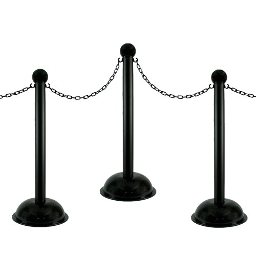 0044865713033 - MR. CHAIN 71303-4 BLACK PLASTIC STANCHION KIT WITH 30' OF 2 HD CHAIN AND C-HOOKS, PACK OF 4