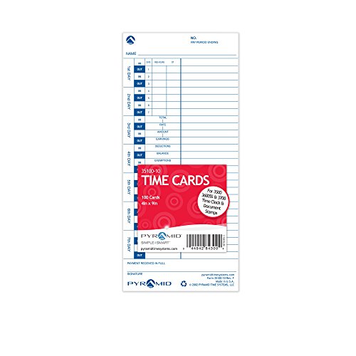 0044942794733 - PYRAMID 35100-10 GENUINE TIME CARDS FOR USE WITH ALL SIDE-LOADING TIME CLOCKS (PACK OF 100)