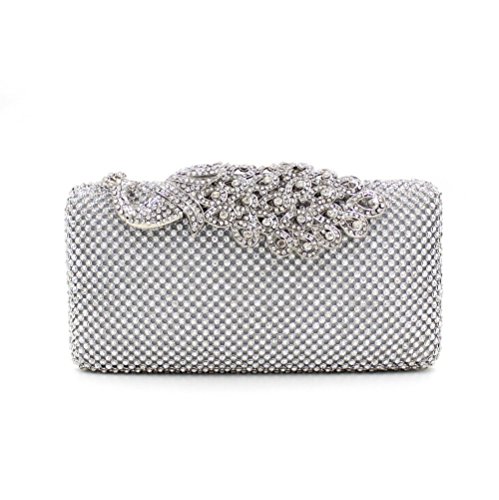 4496849937762 - CLUTCH PURSES SLIVER PEACOCK FOR WOMEN LUXURY RHINESTONE CRYSTAL EVENING CLUTCH BAGS VINTAGE PARTY (SLIVER)