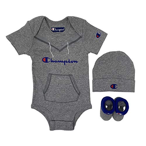 0045299096266 - CHAMPION BABY INFANT 3-PIECE BOX SET INCLUDES BODY SUIT, BIB AND BOOTIES, FAUX SWEAT-GREY 030, 0-6M