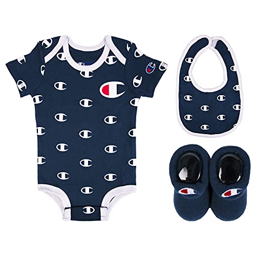 0045299107931 - CHAMPION BABY INFANT 3-PIECE BOX SET INCLUDES BODY SUIT, BIB OR HAT AND BOOTIES, ALL OVER C-BLUE 404, 0-6