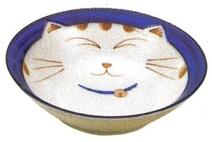 4539429000231 - 1 X SMILING BLUE CAT PORCELAIN SHALLOW BOWL 6-3/4IN #HY567/B
