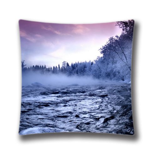 4540849019291 - DECORATIVE THROW PILLOW CASE CUSHION COVER WINTER MOUNTAIN CREEK-CR26989 PATTERN SQUARE 18,TWIN SIDES