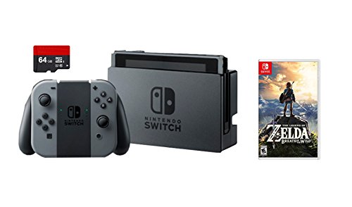 0045496780098 - NINTENDO SWITCH 3 ITEMS GAME BUNDLE:NINTENDO SWITCH 32GB CONSOLE GRAY JOY-CON,64GB MICRO SD MEMORY CARD AND THE LEGEND OF ZELDA: BREATH OF THE WILD GAME DISC