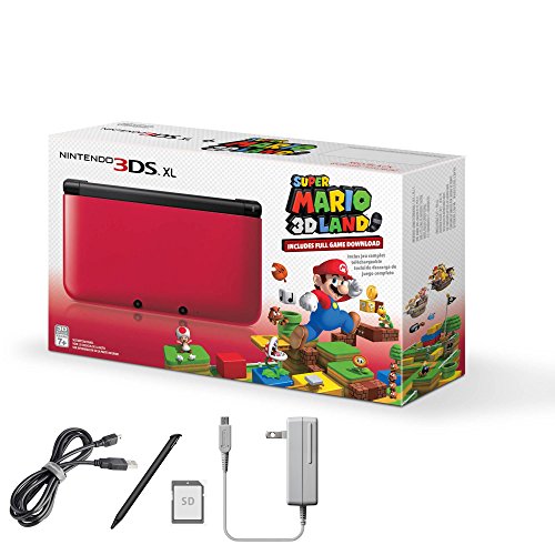 0045496781989 - NINTENDO 3DS XL CONSOLE NAKED-EYE 3D VIDEO IMAGE WITH 3D CAMERA 3D DEPTH DUAL SCREEN MOTION GYRO SENSOR CONTROL BUNDLE SUPER MARIO 3D, USB CABLE, AC ADAPTER, 4GB SD CARD, PEN STYLUS RED