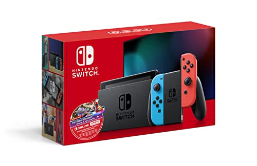 0045496883928 - NINTENDO SWITCH W/ NEON BLUE & NEON RED JOY-CON + MARIO KART 8 DELUXE (FULL GAME DOWNLOAD) + 3 MONTH SWITCH ONLINE INDIVIDUAL MEMBERSHIP
