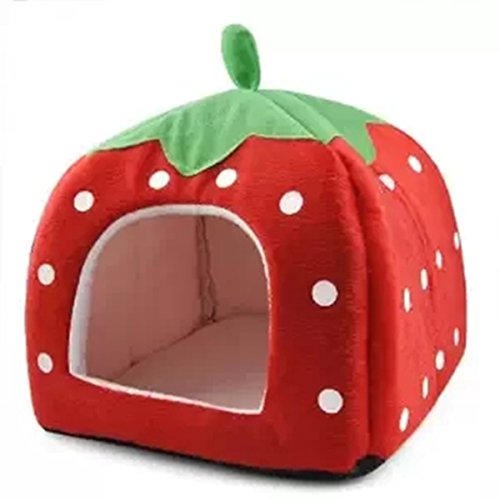 4549834223248 - SKYLECOEL CUTE SPONGE STRAWBERRY PET CAT DOG HOUSE BED WITH SOFT PLUSH PAD (S, RED)