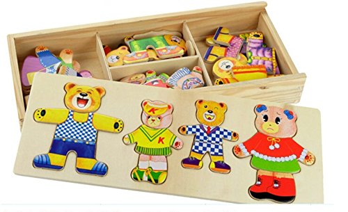 4549834241914 - SKYLECOEL WOODEN BABY BEAR CHILDREN CHANGE THE CLOTHES BABY PUZZLE JIGSAW PUZZLE BUILDING BLOCK