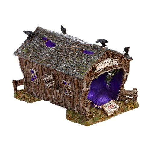 0045544513296 - DEPARTMENT 56 HALLOWEEN SEASONAL DECOR ACCESSORIES FOR VILLAGE COLLECTIONS, CROW CREEK COVERED BRIDGE, 4.72-INCH