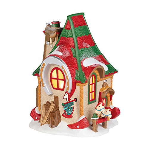0045544607292 - DEPARTMENT 56 NORTH POLE VILLAGE HOBBY HORSE BARN LIT HOUSE, 6.69-INCH