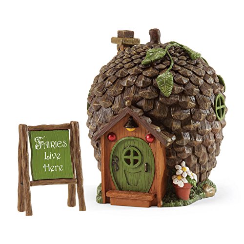 0045544838412 - DEPARTMENT 56 GARDEN GUARDIANS MEDIUM PINECONE HOUSE WITH SIGN, 6.5