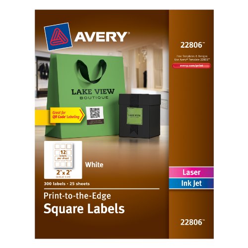 0045555747604 - AVERY PERMANENT SQUARE LABEL, WHITE, INKJET/LASER, 2 X 2-INCHES, PACK OF 300