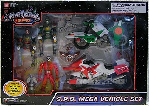 0045558902321 - POWER RANGERS SPD - S.P.D. MEGA VEHICLE SET FROM 2005 - INCL. 3 FIGURES & 2 CYCLES - COMBINE CYCLES TO FORM SUPERNOVA CYCLE