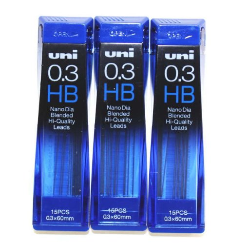 4560214921547 - STRENGTH & DEEP & SMOOTH -UNI-BALL EXTRA FINE DIAMOND INFUSED PENCIL LEADS, 0.3 MM-HB-NANO DIA 15 LEADS X 3 PACK/TOTAL 45 LEADS