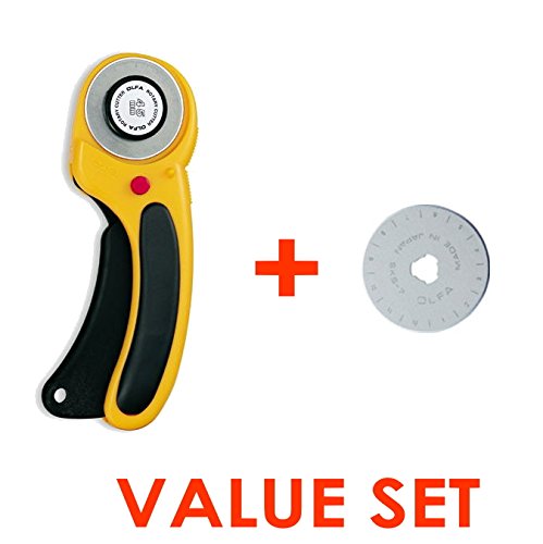 4560214923787 - THE MAXIMUM SHARPNESS / MADE IN JAPAN /OLFA 45 MM HIGH-QUALITY TUNGSTEN STEEL ERGONOMIC ROTARY CUTTER & 45MM ROTARY BLADE REFILL, 1-PACK VALUE SET